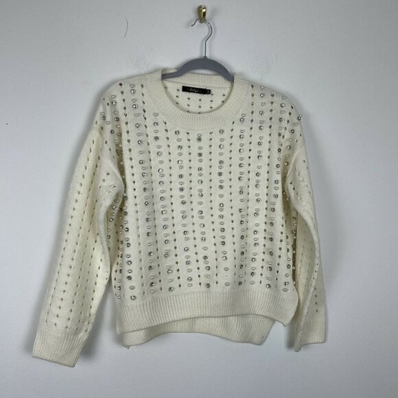 BKE Botique Buckle Ivory Sweater Pearl Open Knit Size Medium - Picture 1 of 8